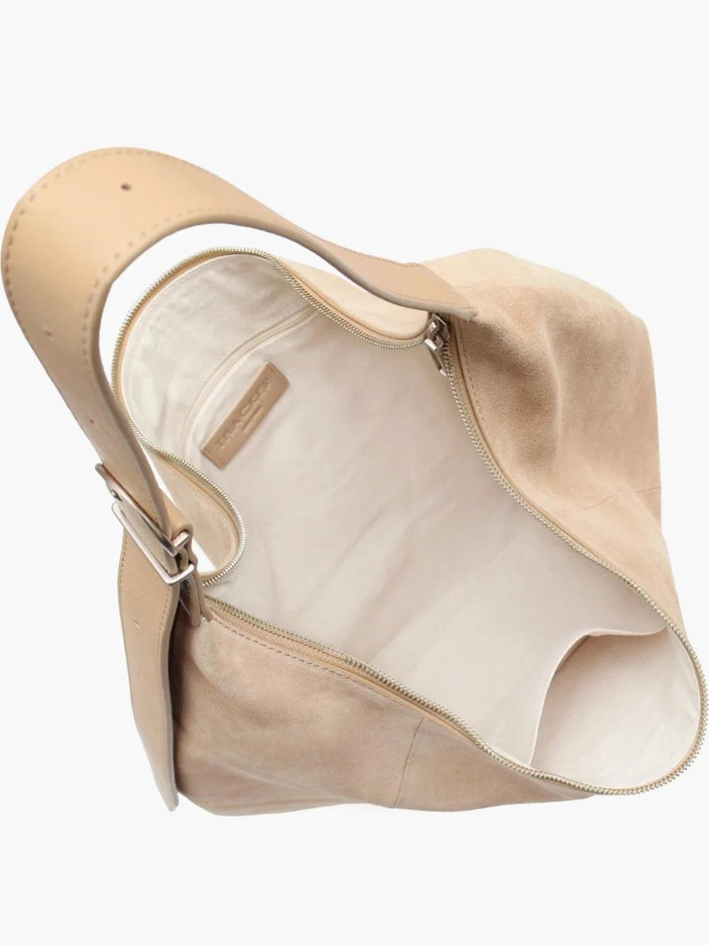 Suede Hobo Shoulder Bag in Beige Tan